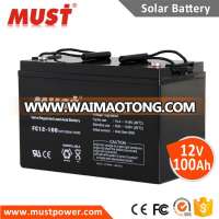 MUST solar sealed lead acid battery 12V 38ah 65ah 100ah 150ah 200ah 250ah